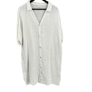 Honest‎ Cotton White Button Front Tunic Shirt Dress 100% Cotton Handmade L/XL